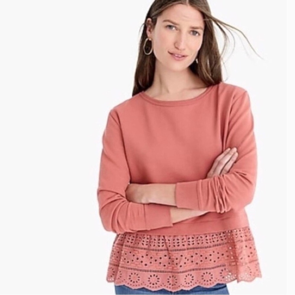 J. Crew Eyelet Lace Trimmed Scoop Neck Sweatshirt Size Small